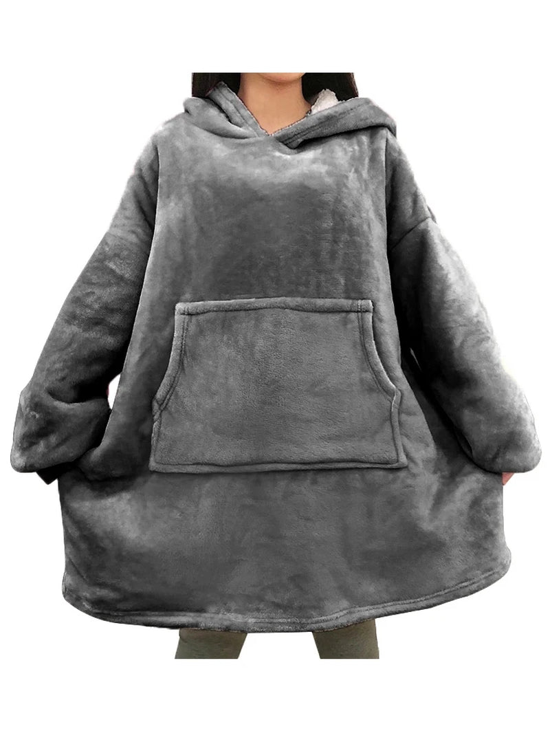 Oversized Winter Hoodie Blanket with Sleeves Fleece Sweatshirt Tie-Dye Women Hoody Plaid Pocket Hooded Sweat Wearable Blanket