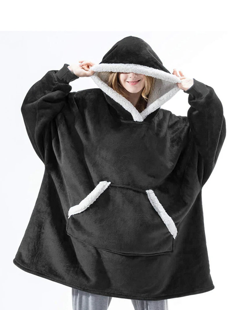 Oversized Winter Hoodie Blanket with Sleeves Fleece Sweatshirt Tie-Dye Women Hoody Plaid Pocket Hooded Sweat Wearable Blanket