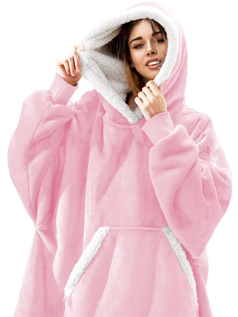 Oversized Winter Hoodie Blanket with Sleeves Fleece Sweatshirt Tie-Dye Women Hoody Plaid Pocket Hooded Sweat Wearable Blanket
