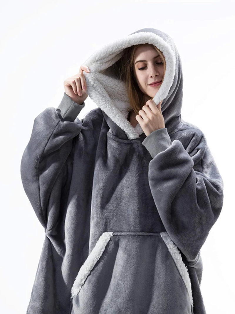 Oversized Winter Hoodie Blanket with Sleeves Fleece Sweatshirt Tie-Dye Women Hoody Plaid Pocket Hooded Sweat Wearable Blanket