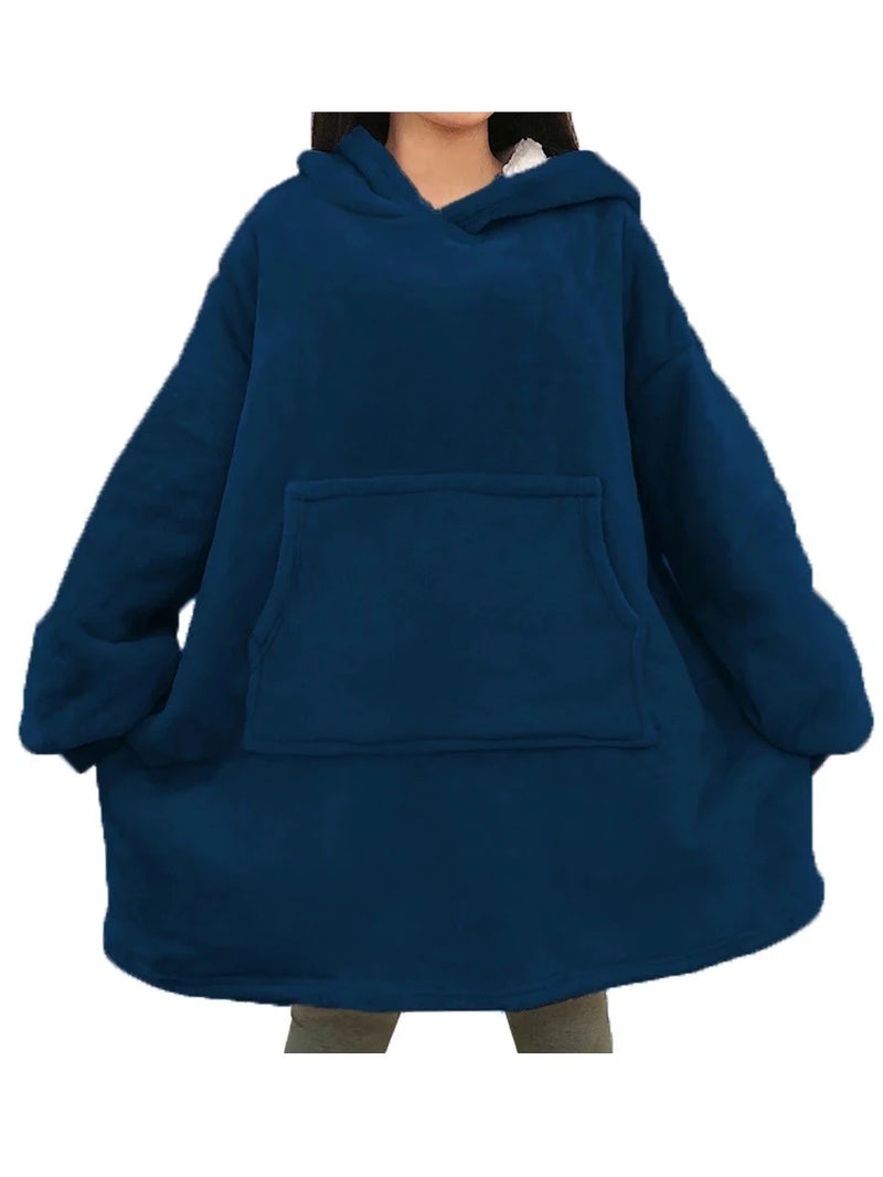 Oversized Winter Hoodie Blanket with Sleeves Fleece Sweatshirt Tie-Dye Women Hoody Plaid Pocket Hooded Sweat Wearable Blanket