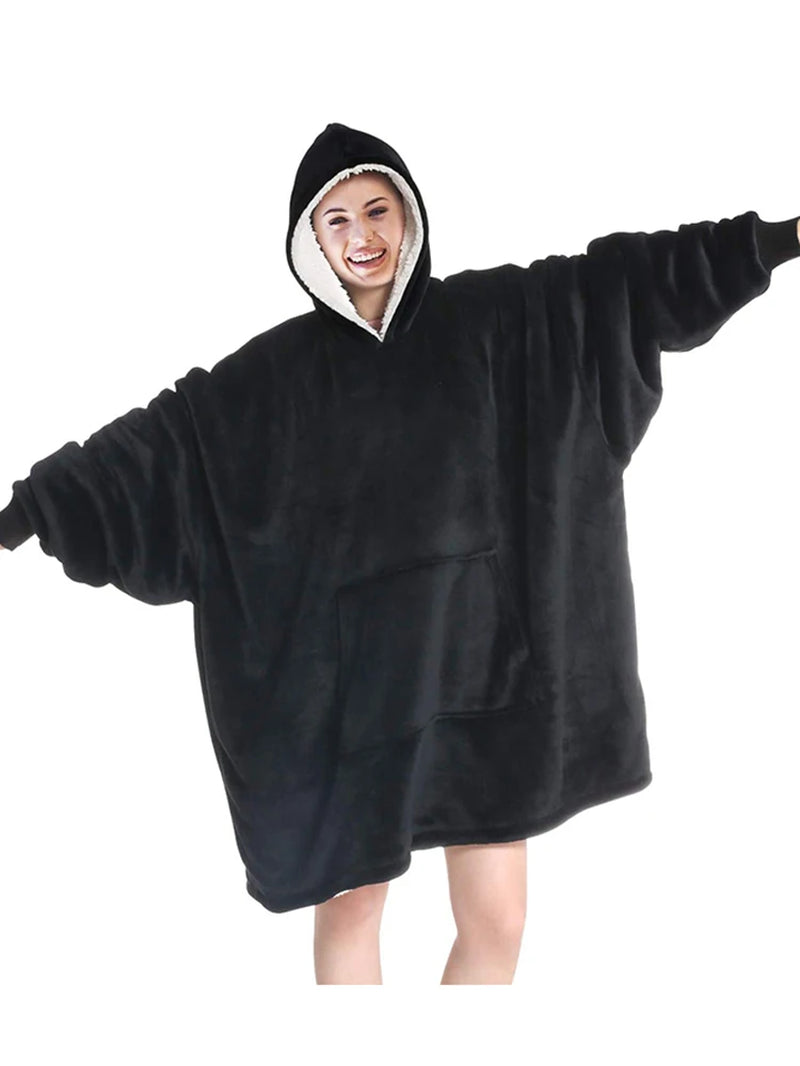 Oversized Winter Hoodie Blanket with Sleeves Fleece Sweatshirt Tie-Dye Women Hoody Plaid Pocket Hooded Sweat Wearable Blanket