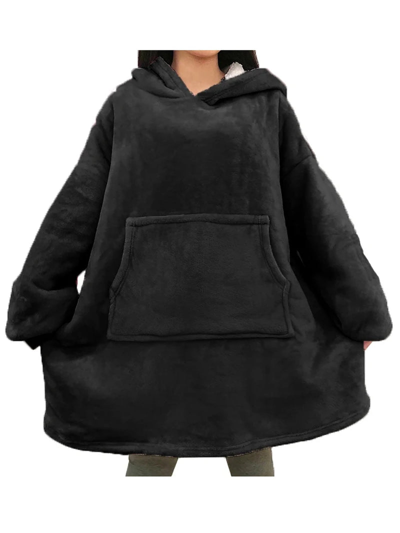 Oversized Winter Hoodie Blanket with Sleeves Fleece Sweatshirt Tie-Dye Women Hoody Plaid Pocket Hooded Sweat Wearable Blanket