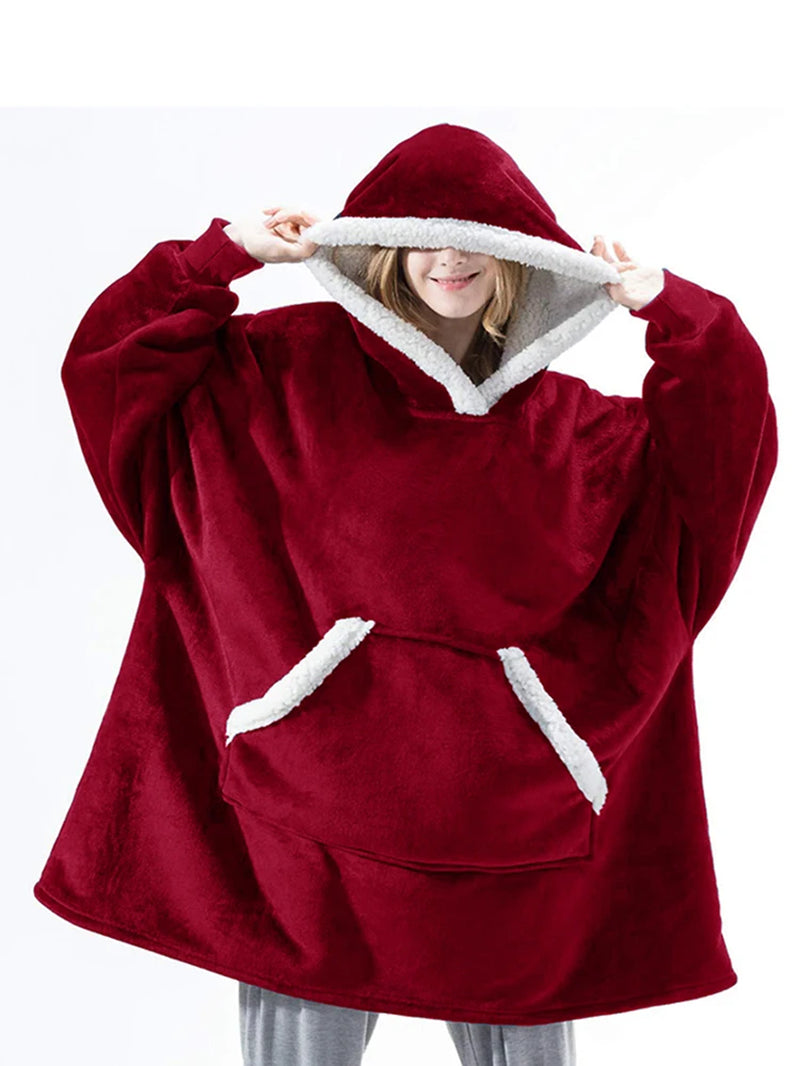 Oversized Winter Hoodie Blanket with Sleeves Fleece Sweatshirt Tie-Dye Women Hoody Plaid Pocket Hooded Sweat Wearable Blanket