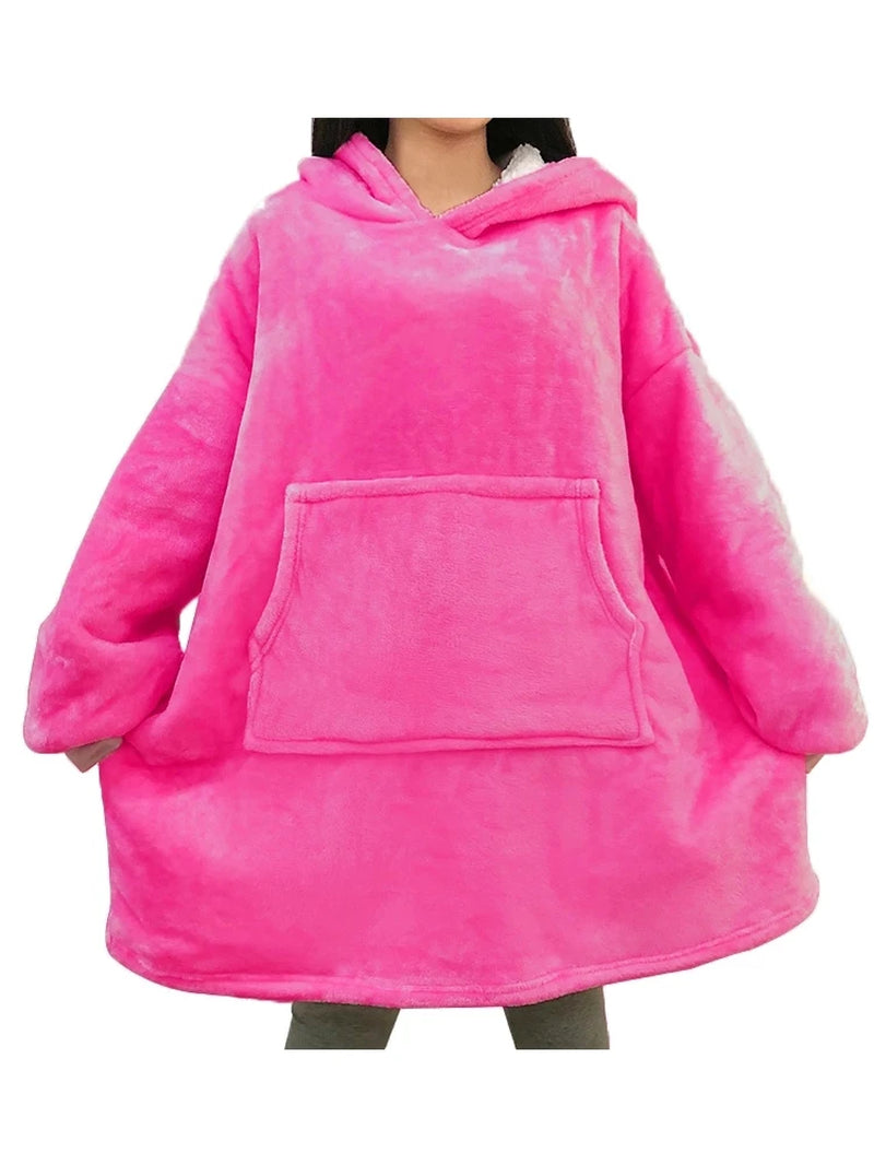 Oversized Winter Hoodie Blanket with Sleeves Fleece Sweatshirt Tie-Dye Women Hoody Plaid Pocket Hooded Sweat Wearable Blanket