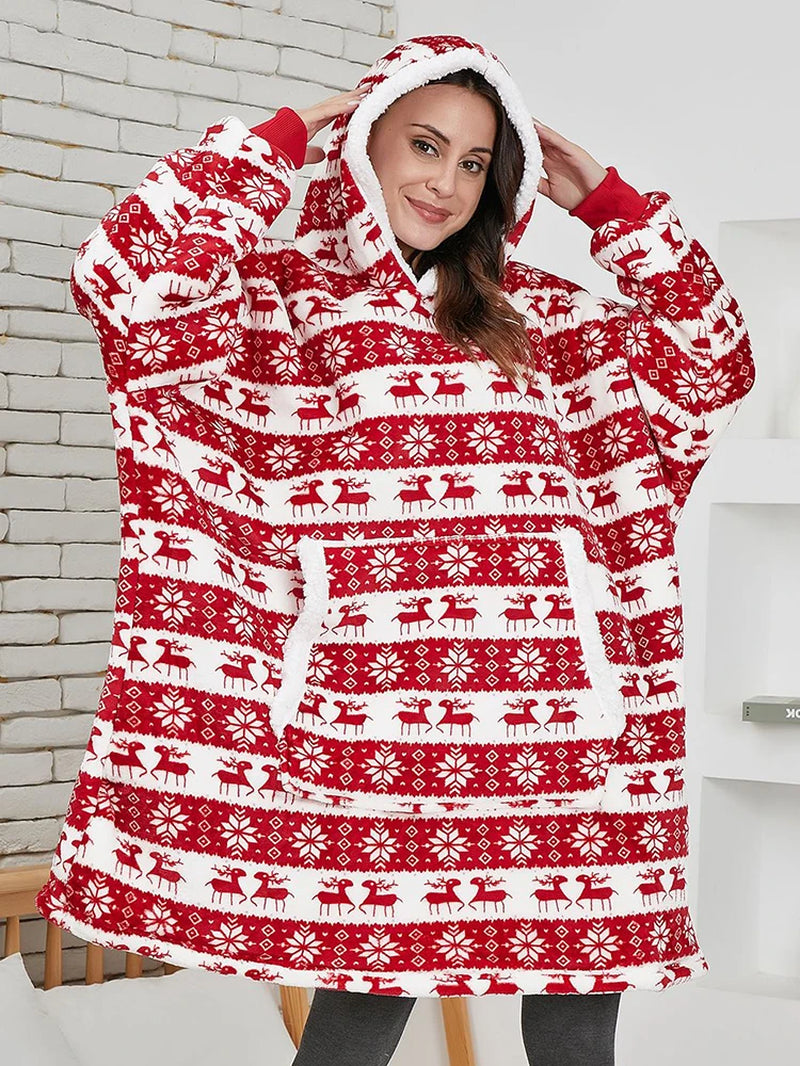 Oversized Winter Hoodie Blanket with Sleeves Fleece Sweatshirt Tie-Dye Women Hoody Plaid Pocket Hooded Sweat Wearable Blanket