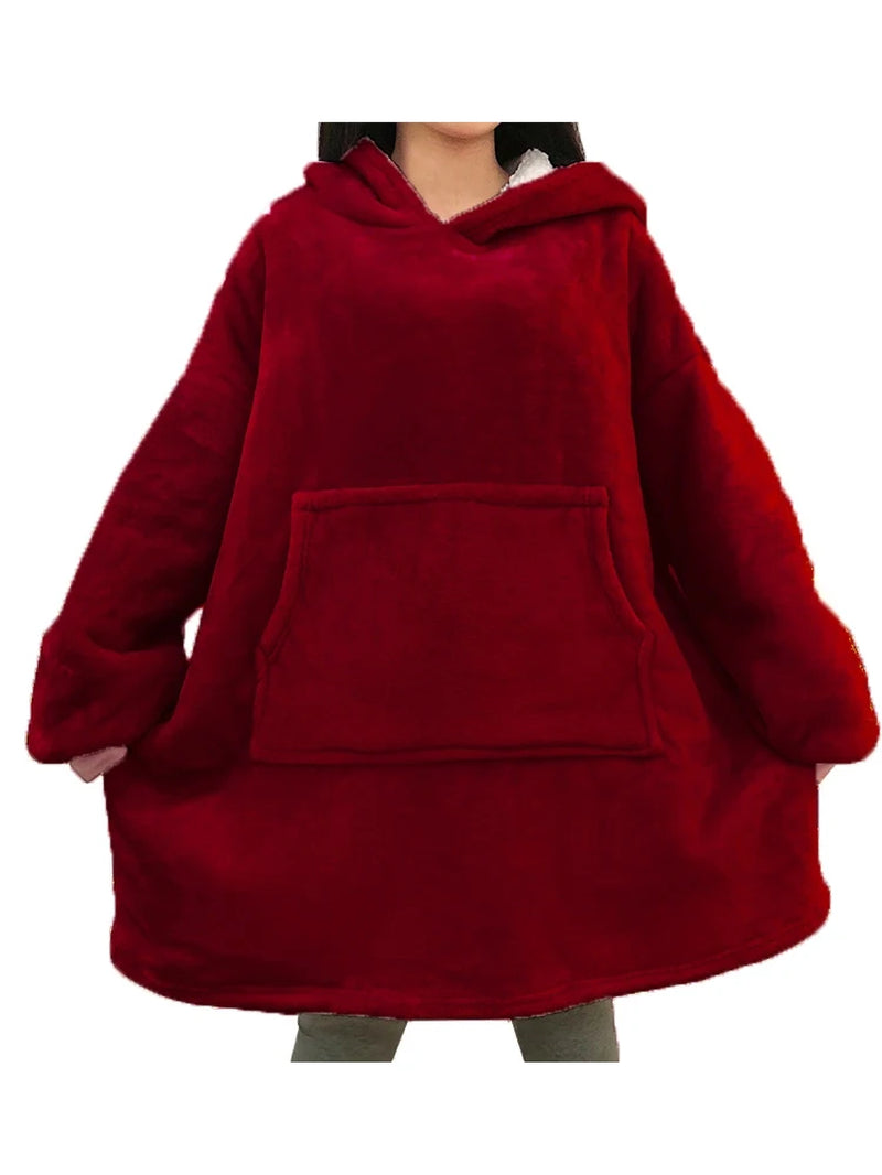 Oversized Winter Hoodie Blanket with Sleeves Fleece Sweatshirt Tie-Dye Women Hoody Plaid Pocket Hooded Sweat Wearable Blanket