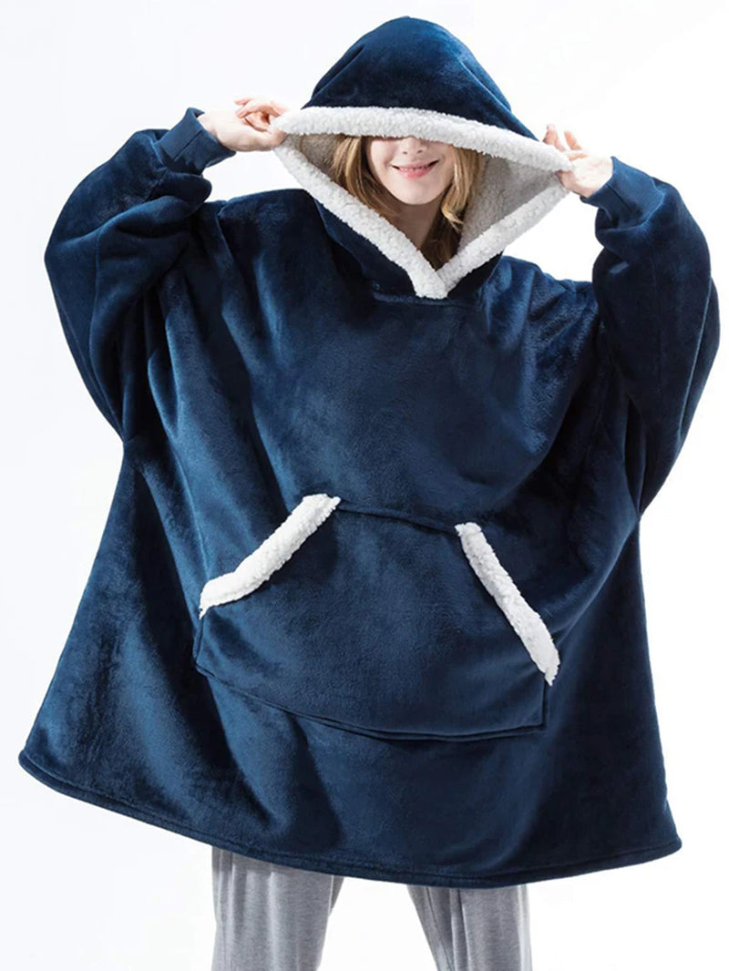 Oversized Winter Hoodie Blanket with Sleeves Fleece Sweatshirt Tie-Dye Women Hoody Plaid Pocket Hooded Sweat Wearable Blanket