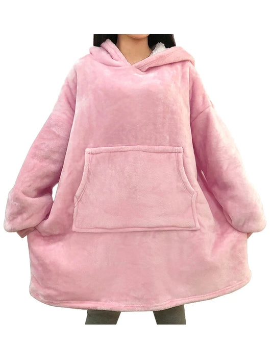 Oversized Winter Hoodie Blanket with Sleeves Fleece Sweatshirt Tie-Dye Women Hoody Plaid Pocket Hooded Sweat Wearable Blanket